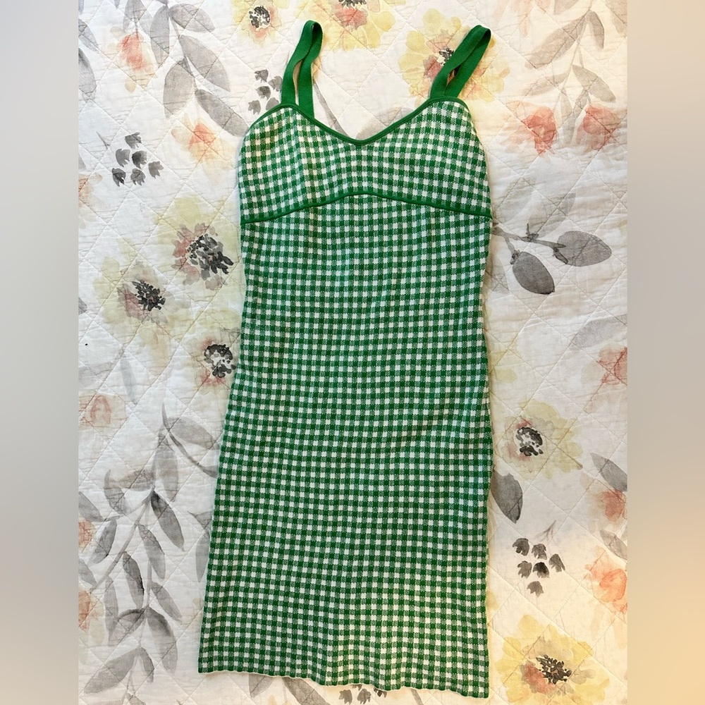 Maeve Anthropologie Green Gingham Midi Dress